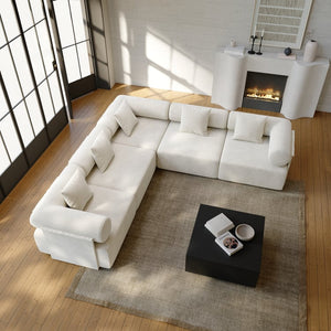 Avalon 5-Piece Modular white velvet L-Shaped sectional sofa
