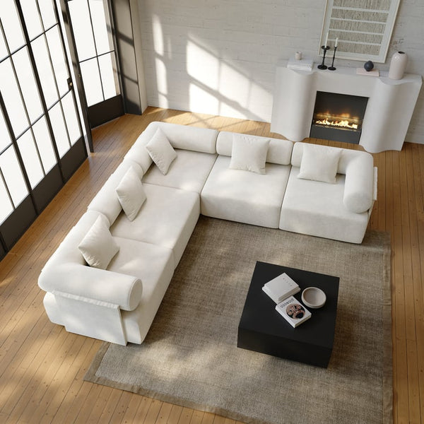 5-Piece Moduler white velvet L-Shaped sectional sofa
