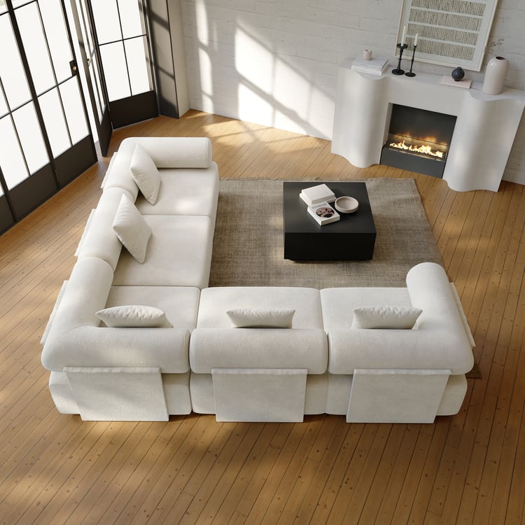 5-Piece Moduler white velvet L-Shaped sectional sofa