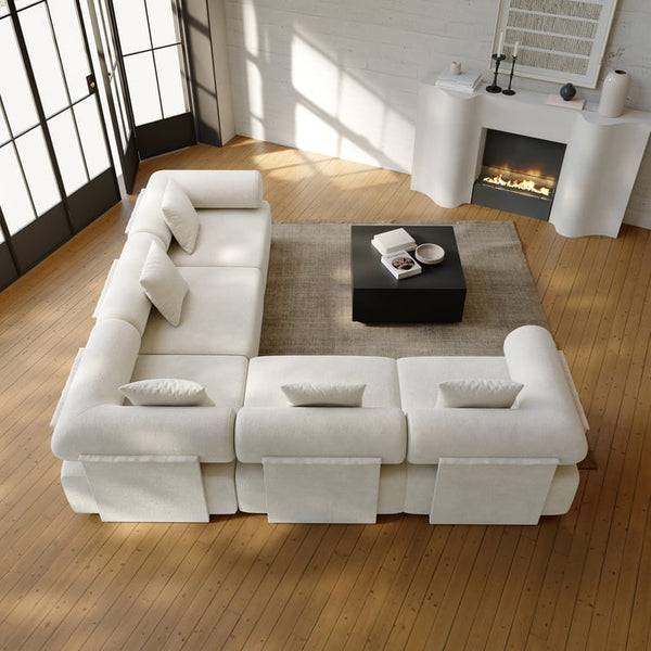 5-Piece Moduler white velvet L-Shaped sectional sofa