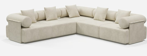 5-Piece Moduler white velvet L-Shaped sectional sofa