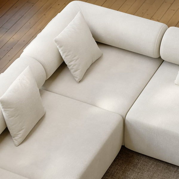 5-Piece Moduler white velvet L-Shaped sectional sofa