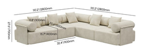 5-Piece Moduler white velvet L-Shaped sectional sofa