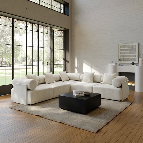 5-Piece Moduler white velvet L-Shaped sectional sofa