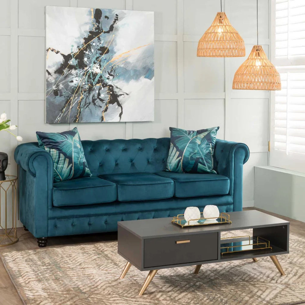 Velvet 3 seater Chesterfield