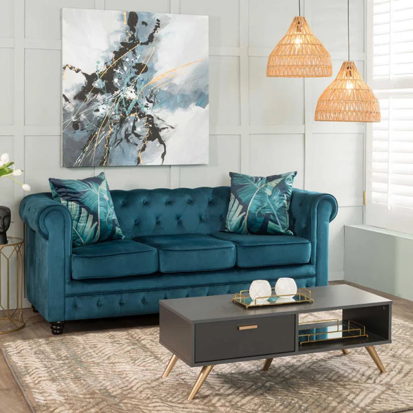 Velvet 3 seater Chesterfield